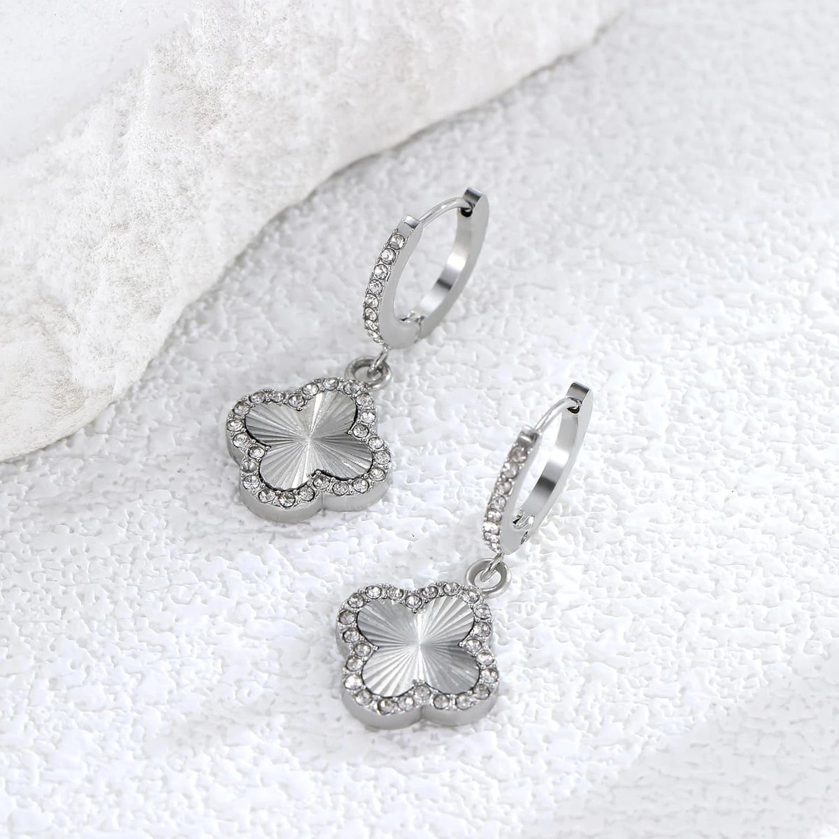 Clover Earrings for Women 18K Gold Plated Four Leaf Hoop