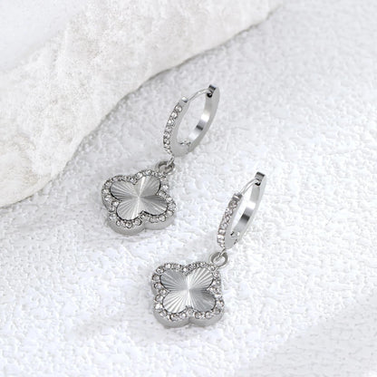 Clover Earrings for Women 18K Gold Plated Four Leaf Hoop