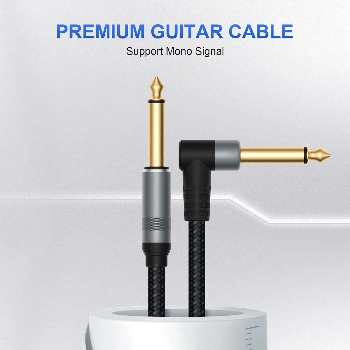 2X Guitar Cable 10 FT 1/4 Inch Braid Black Grey