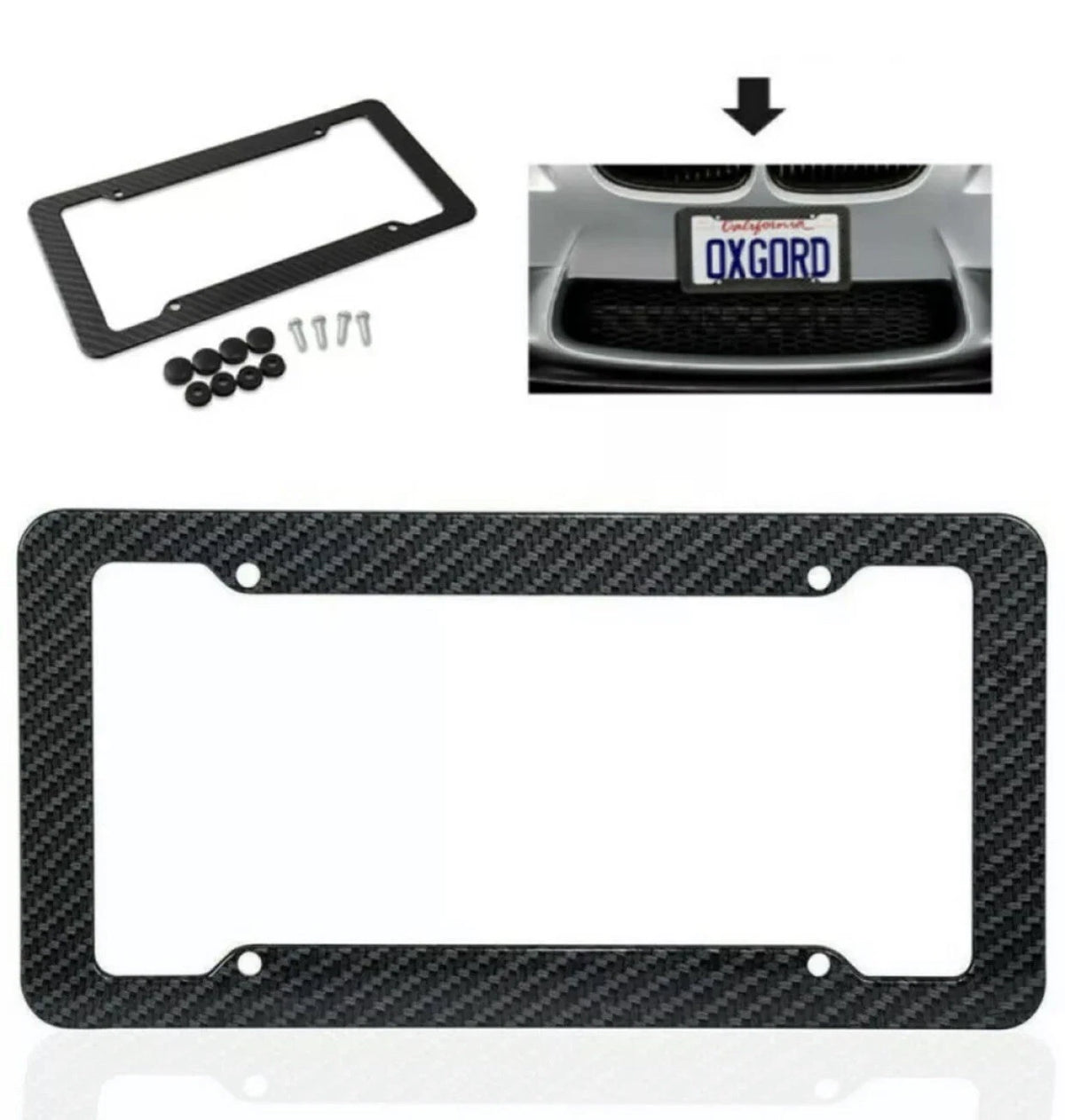 Carbon Fiber License Plate Frame Cover for Universal Cars (USA Size)