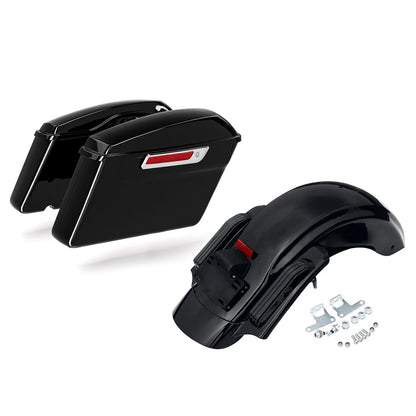Black Saddlebags & Rear Fender LED Light for Harley CVO Road Glide (2014–2023)