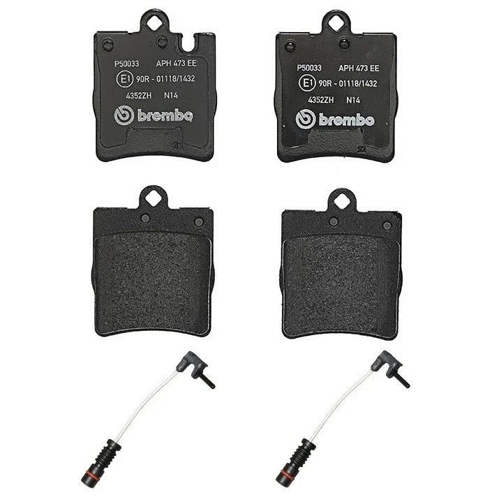 Set of 4 Brembo Front Low-Met Brake Pads & 2 Sensors for Mercedes W210 (1996–2002)