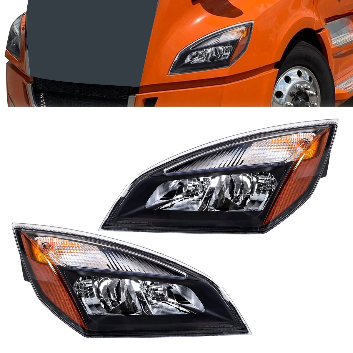Set of 2 Halogen Headlights for Freightliner Cascadia (2018–2023)