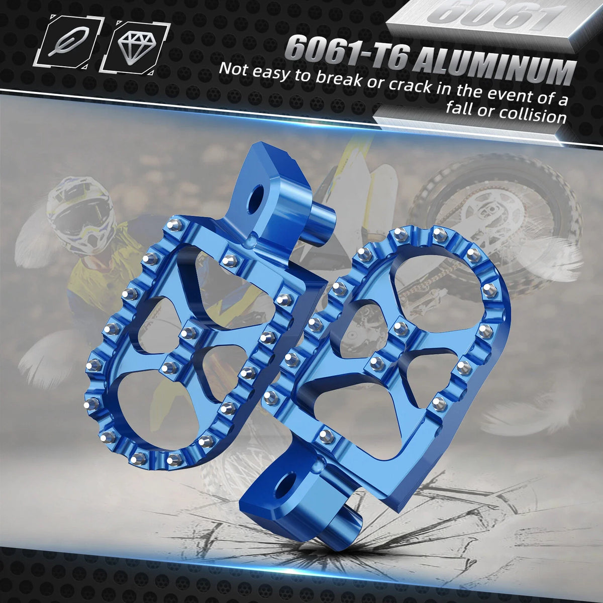 Billet Wide Foot Pegs for Yamaha YZ65 (2018–2023), YZ85 (2002–2023) - Blue