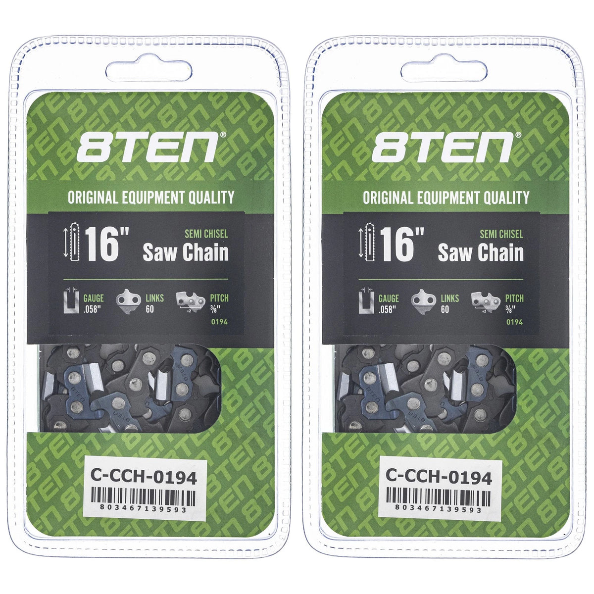 2-Pack Chainsaw Chain 16 Inch .058 3/8 60DL for Pioneer P20 P41 P61 P62 P52