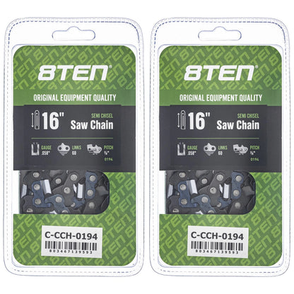 2-Pack Chainsaw Chain 16 Inch .058 3/8 60DL for Pioneer P20 P41 P61 P62 P52