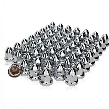 Set of 20 Push on Bullet Lug Nut Covers for Semi Truck - 33mm Chrome