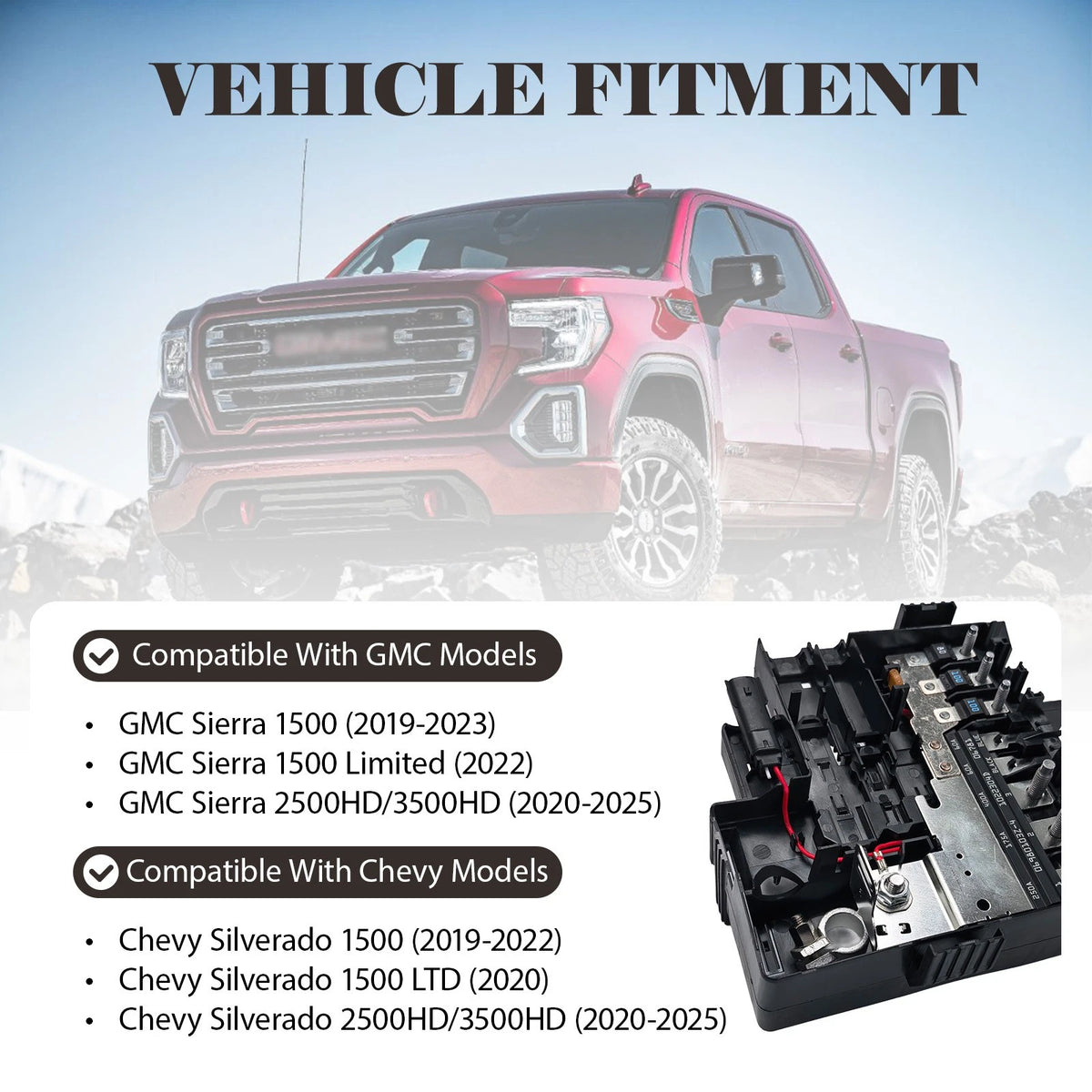 Battery Distribution Fuse Block for Chevy Silverado 1500 (2019–2025) 85015808, 84493556, 84646134