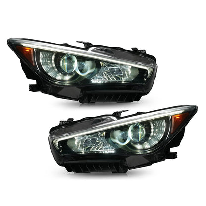 Set of 2 JDM Black LED Headlights for Infiniti Q50 (2014–2022) w/o AFS