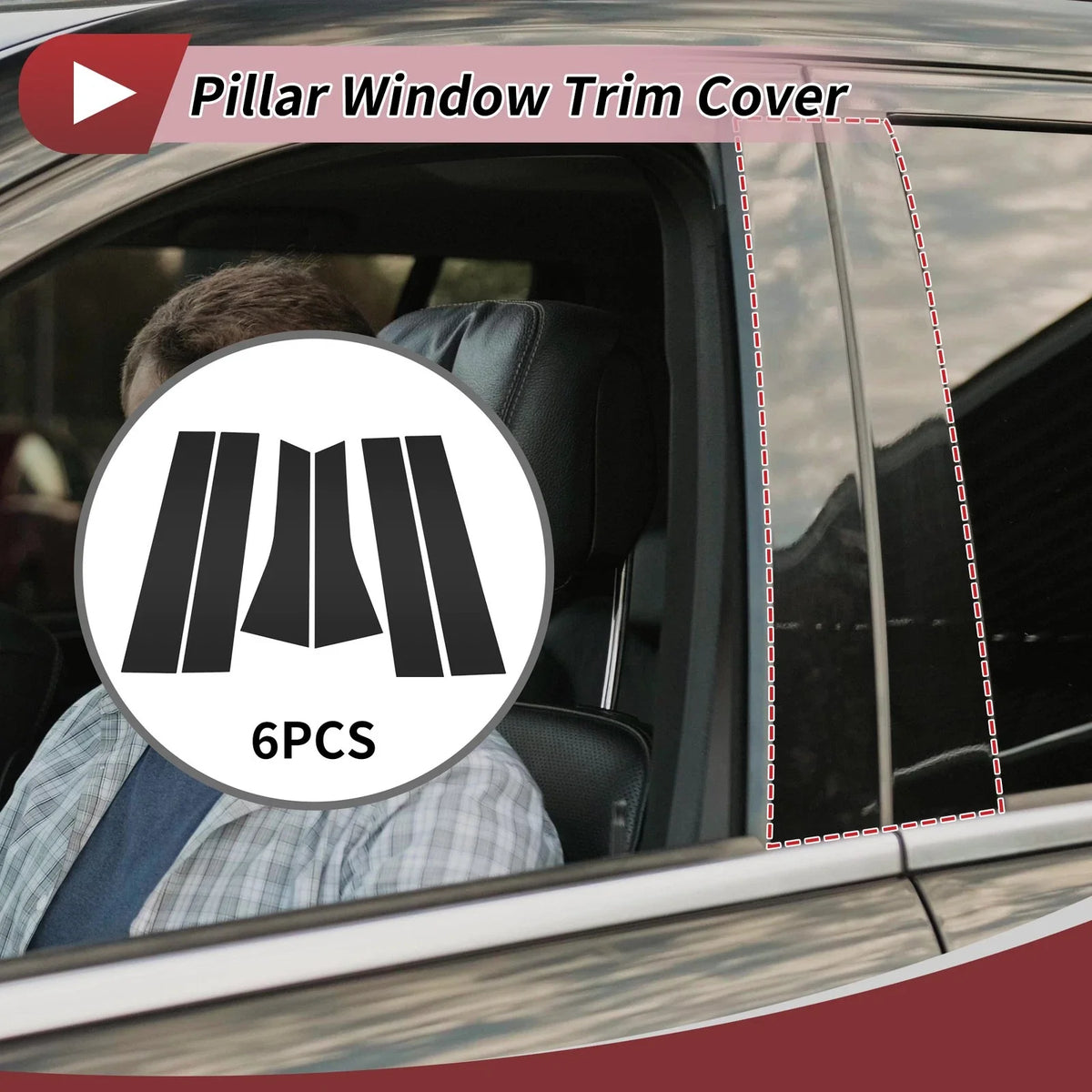 Set of 6 Door Pillar Window Trim for Ford Escape (2013–2019) Black