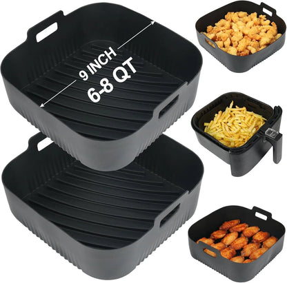 Set of 2 Silicone Air Fryer Liners for 6 to 8QT (9 Inch Square)