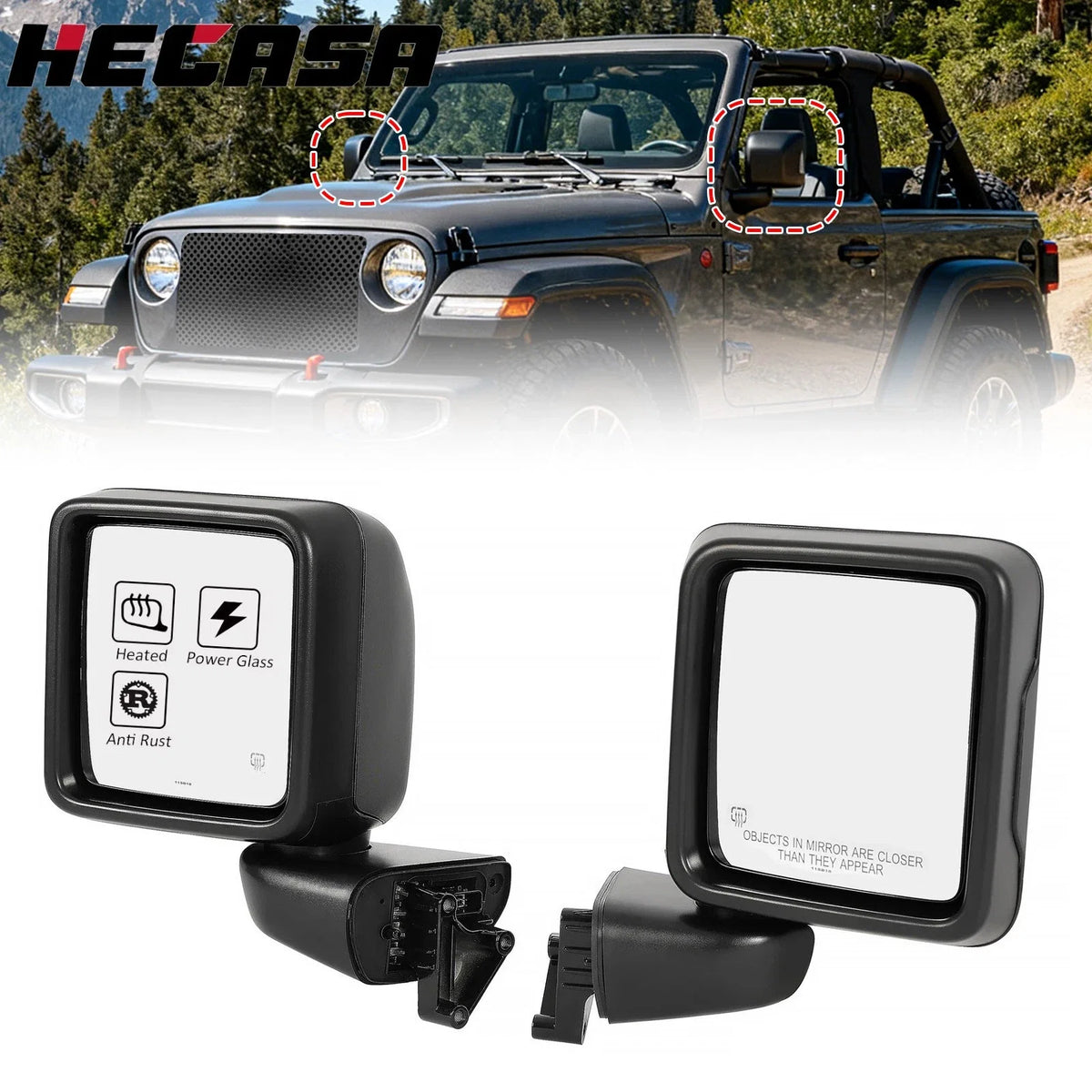 Pair Power Heated Mirrors for Jeep Gladiator Wrangler JL (2018–2023)