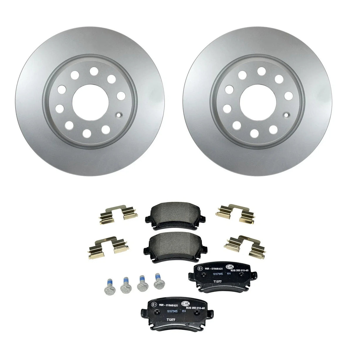 Hella Rear Rotors & Low-Met Disc Brake Pad Kit for A3 Quattro, CC, GTI, Jetta, Passat