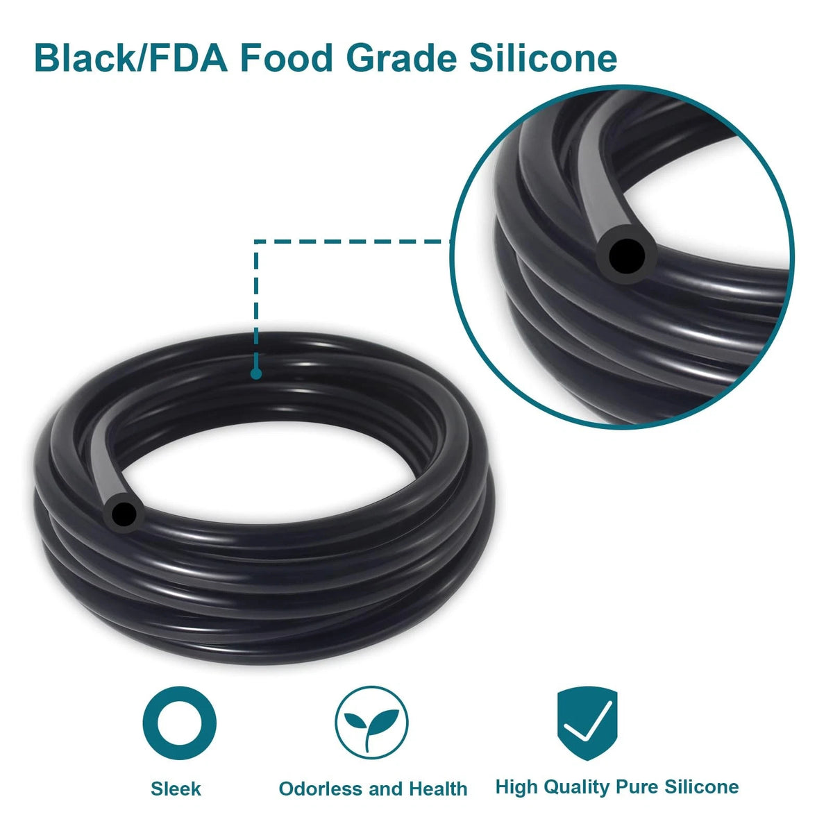 10FT Vacuum Hose for Automotive (10 5/32" - 4mm) with 10 Clamps, Black
