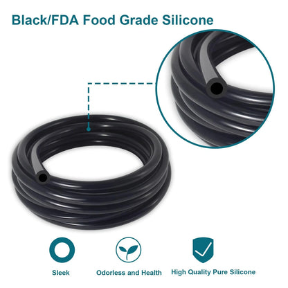 10FT Vacuum Hose for Automotive (10 5/32" - 4mm) with 10 Clamps, Black