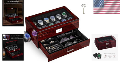 12 Slot Wooden Watch Box for Men (No specific part numbers)