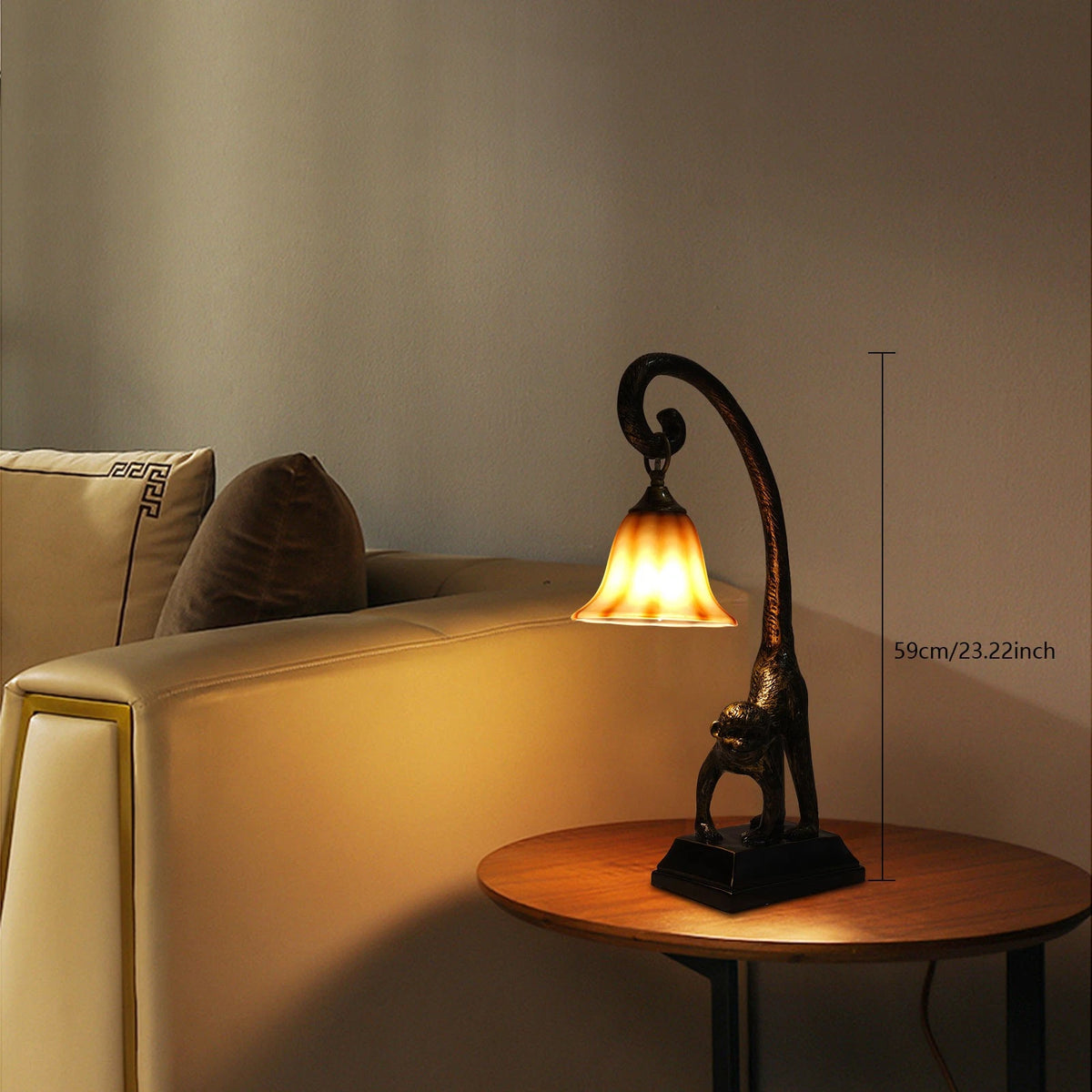 Vintage Monkey Table Lamp with Trumpet Glass Shade E26
