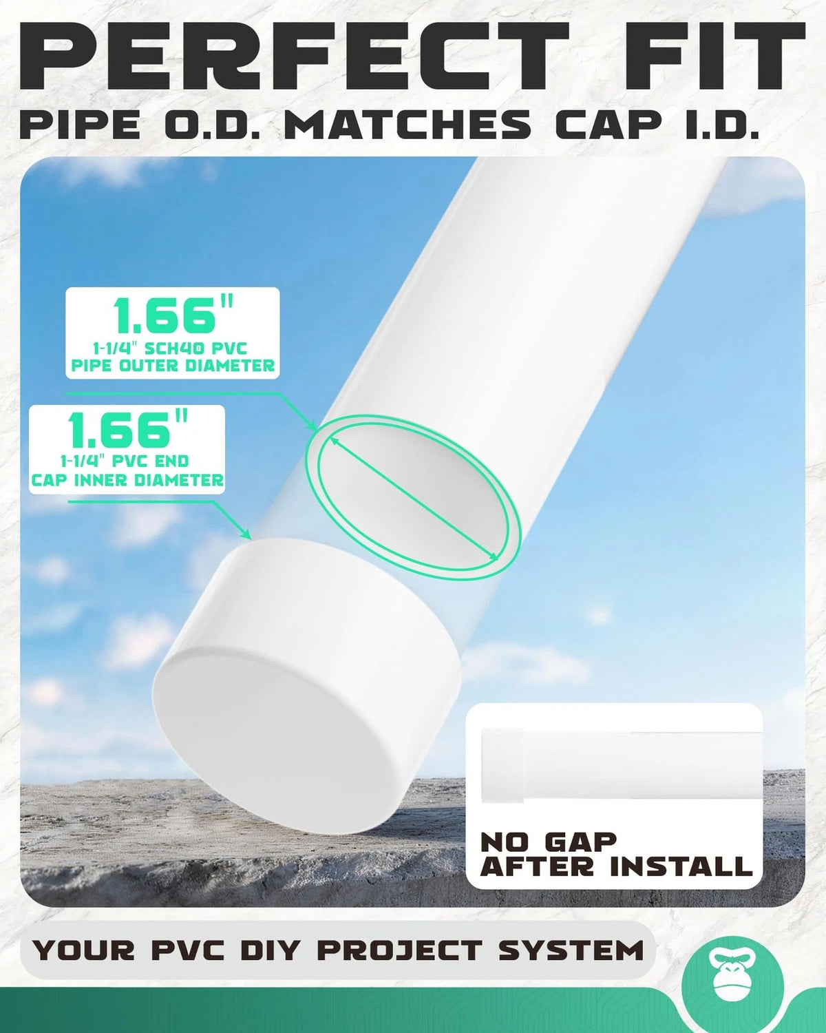 PVC Cap for Standard 1-1/4" SCH 40 Pipe (Fits 1-1/4 Inch)