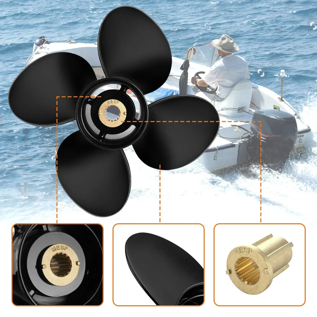 Boat Propeller 13.4 x 15 for Mercury 40-140HP (4 Blades, 15 Spline, RH)