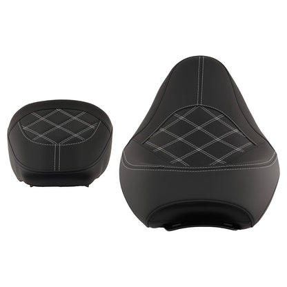 Driver & Passenger Seat for Harley Touring (2009–2023) R9P1DM Black White Leather