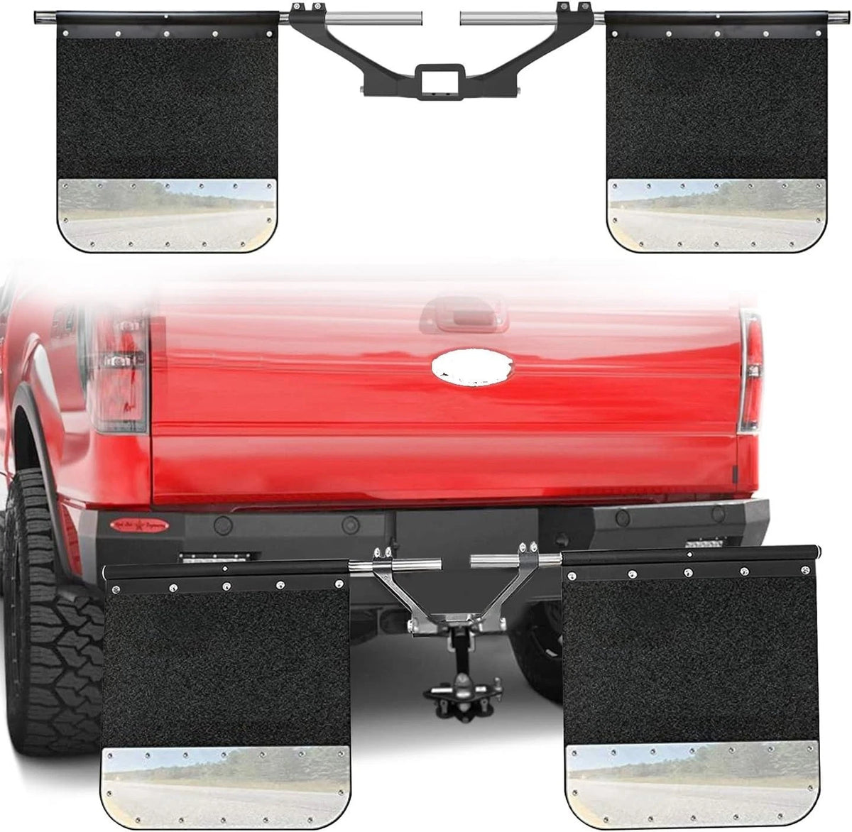 Heavy-Duty Adjustable Mud Flap System for 2" & 2.5" & 3.0" Receiver Hitch (902027+902084)