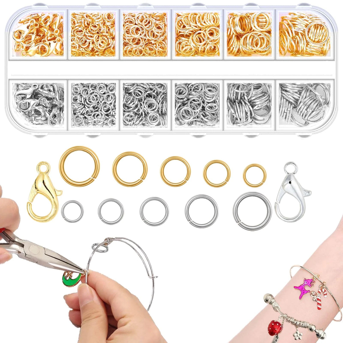 Set of 1200 Open Jump Rings for Jewelry Making - Silver & Gold