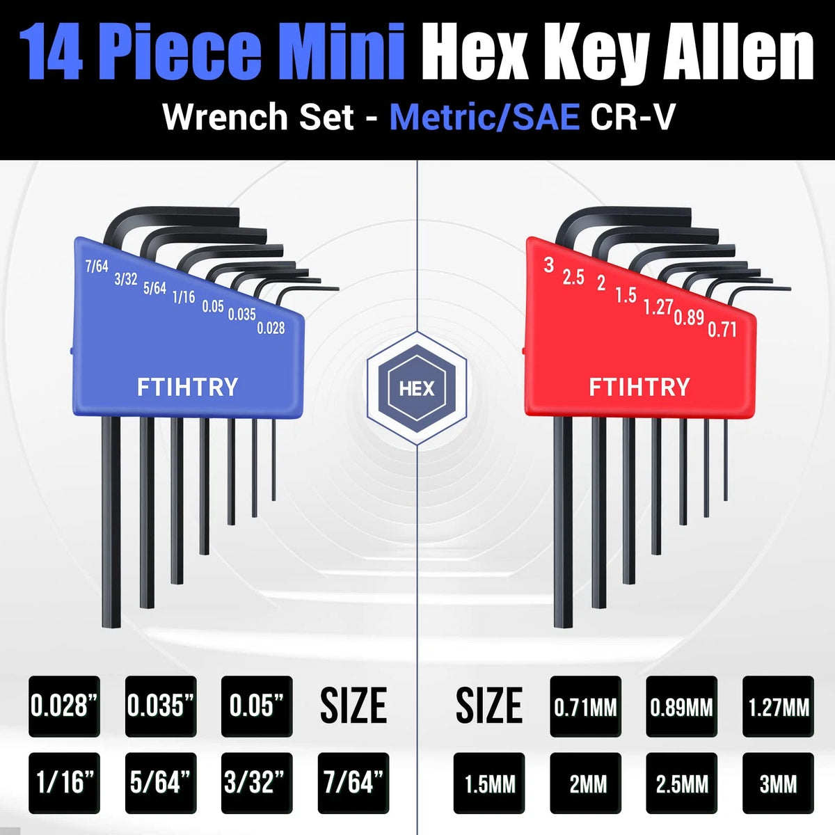 14pcs Mini Hex Key Allen Wrench Set for Metric (0.7-3mm)