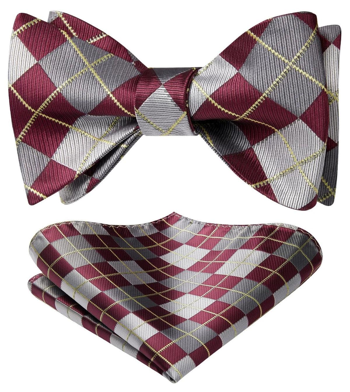 Burgundy Bow Ties for Men - Check Plaid Self Tie (One Size)