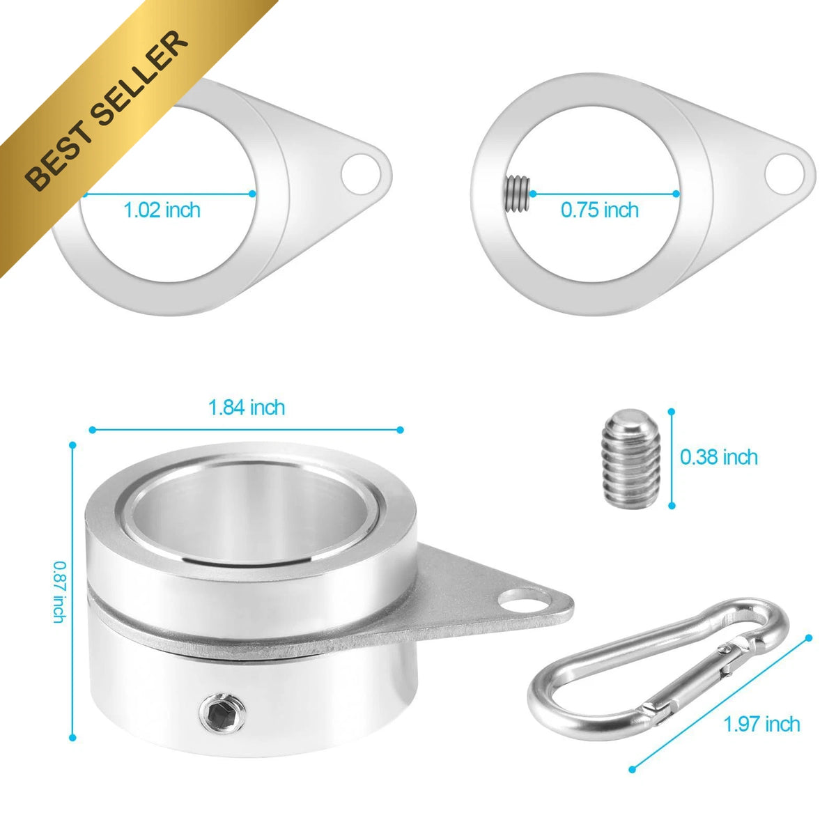2X Aluminum Alloy Flag Pole Rings for 360° Rotating Clips