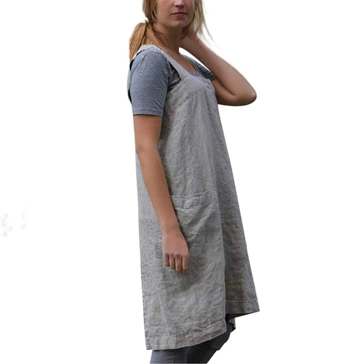 3X-Large Pinafore Apron for Women - Cross Back with Pockets, Grey