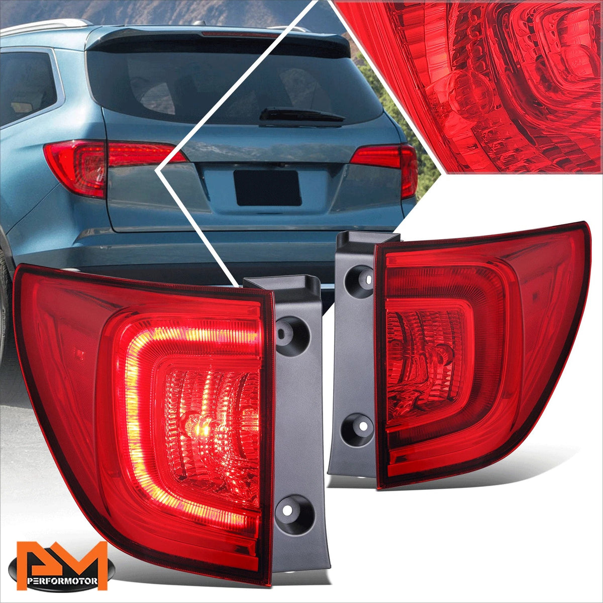 Set of 2 LED Outer Tail Lights for Honda Pilot (2016–2018) - Chrome Housing