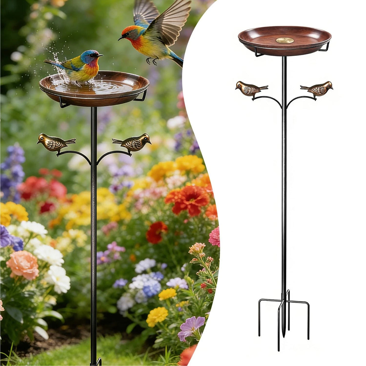 35-Inch Metal Bird Bath for Outdoor Use - Antique Bronze Garden Decor