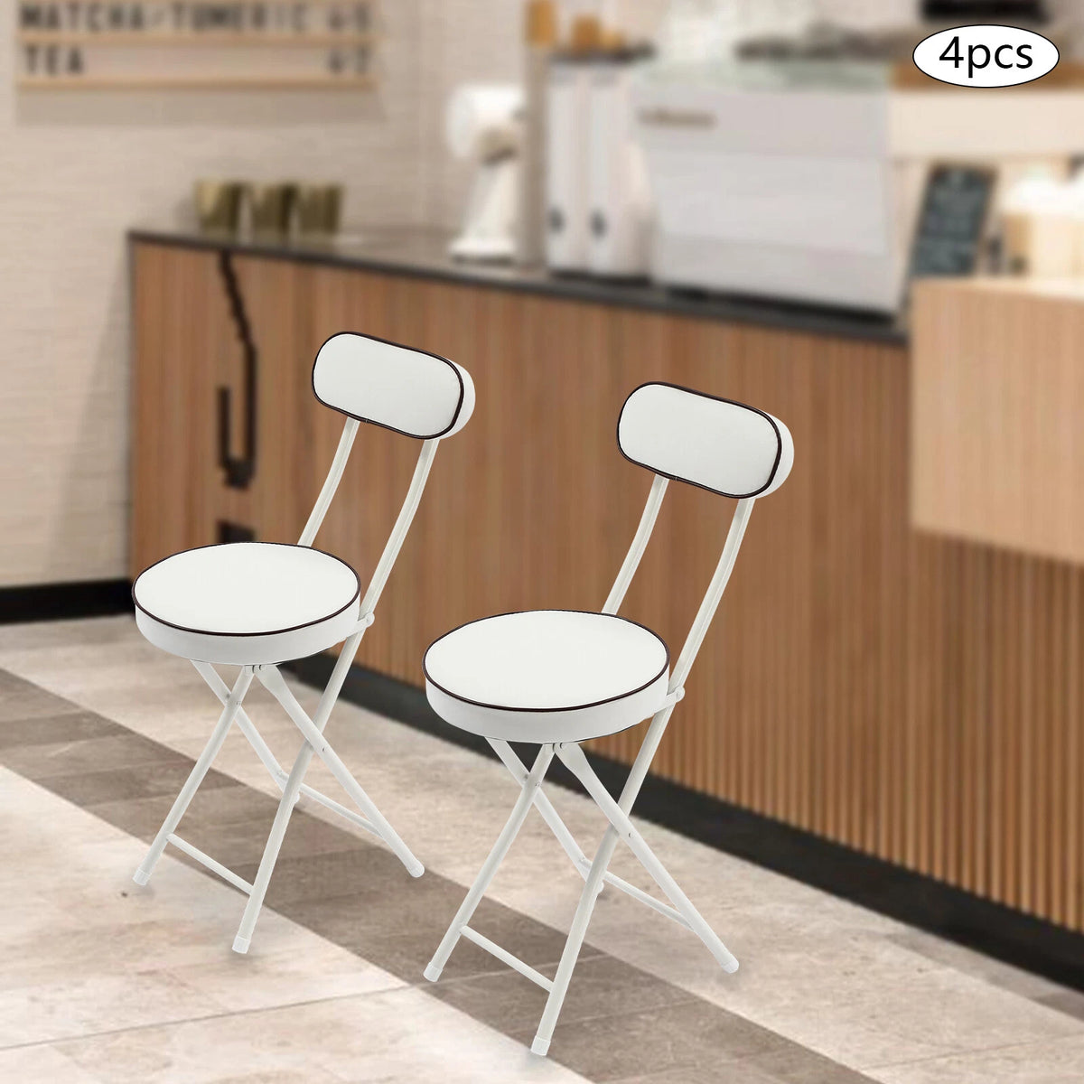 Set of 4 Upholstered Folding Bar Stools for Kitchen Dining