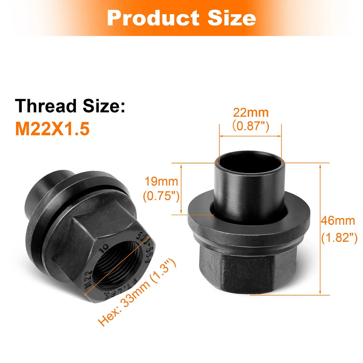 Set of 12 Wheel Nuts M22x1.5 x 19mm for (M22-1.5x19mm)