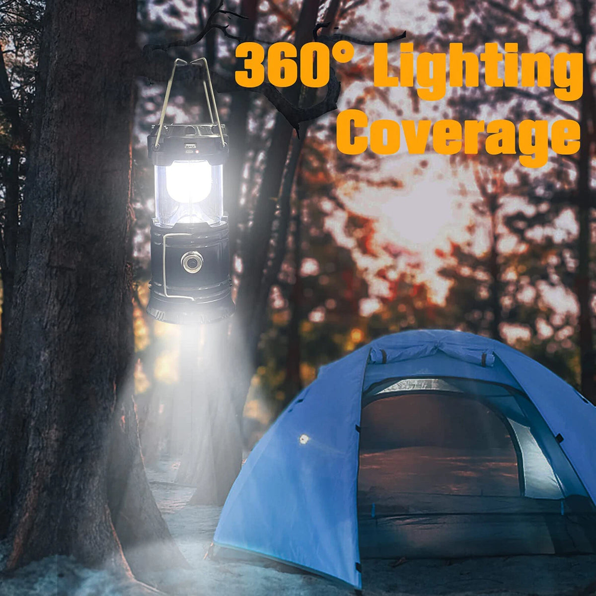 2pc Portable LED Camping Lantern for Outdoor Use (Waterproof, Solar, USB Rechargeable)