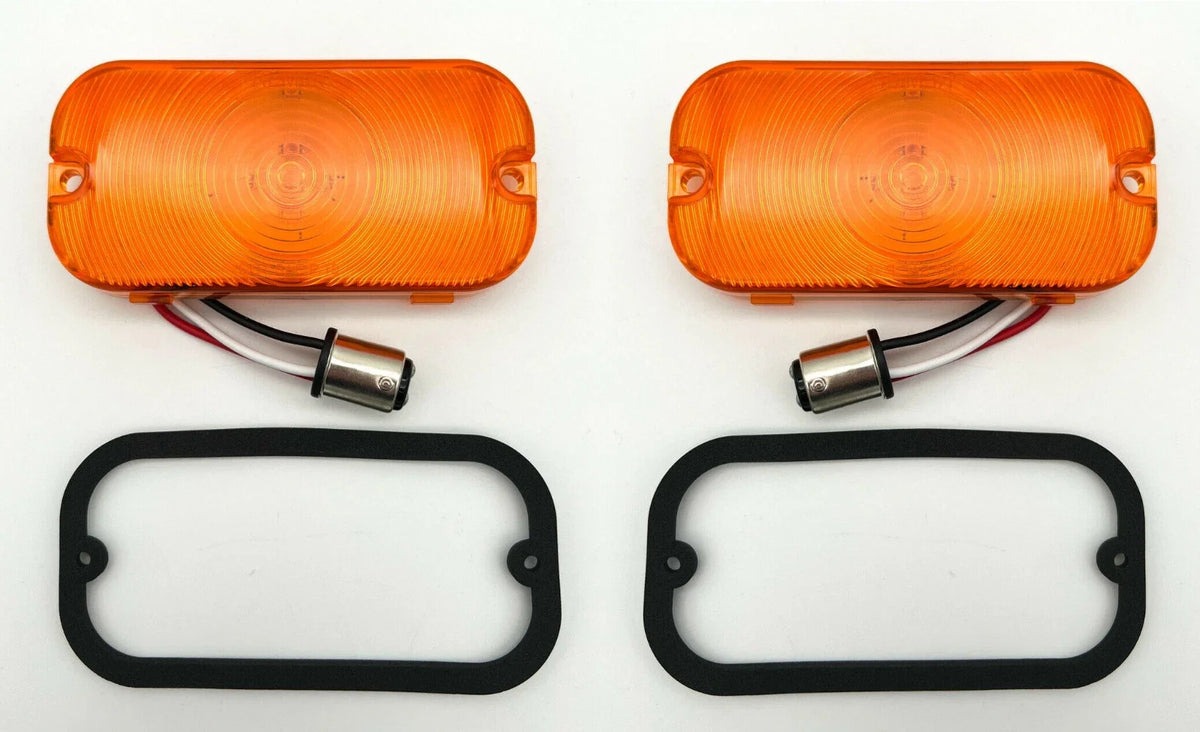 Amber LED Front Parking Turn Signal Light Lenses Pair for Ford Bronco (1966–1968)
