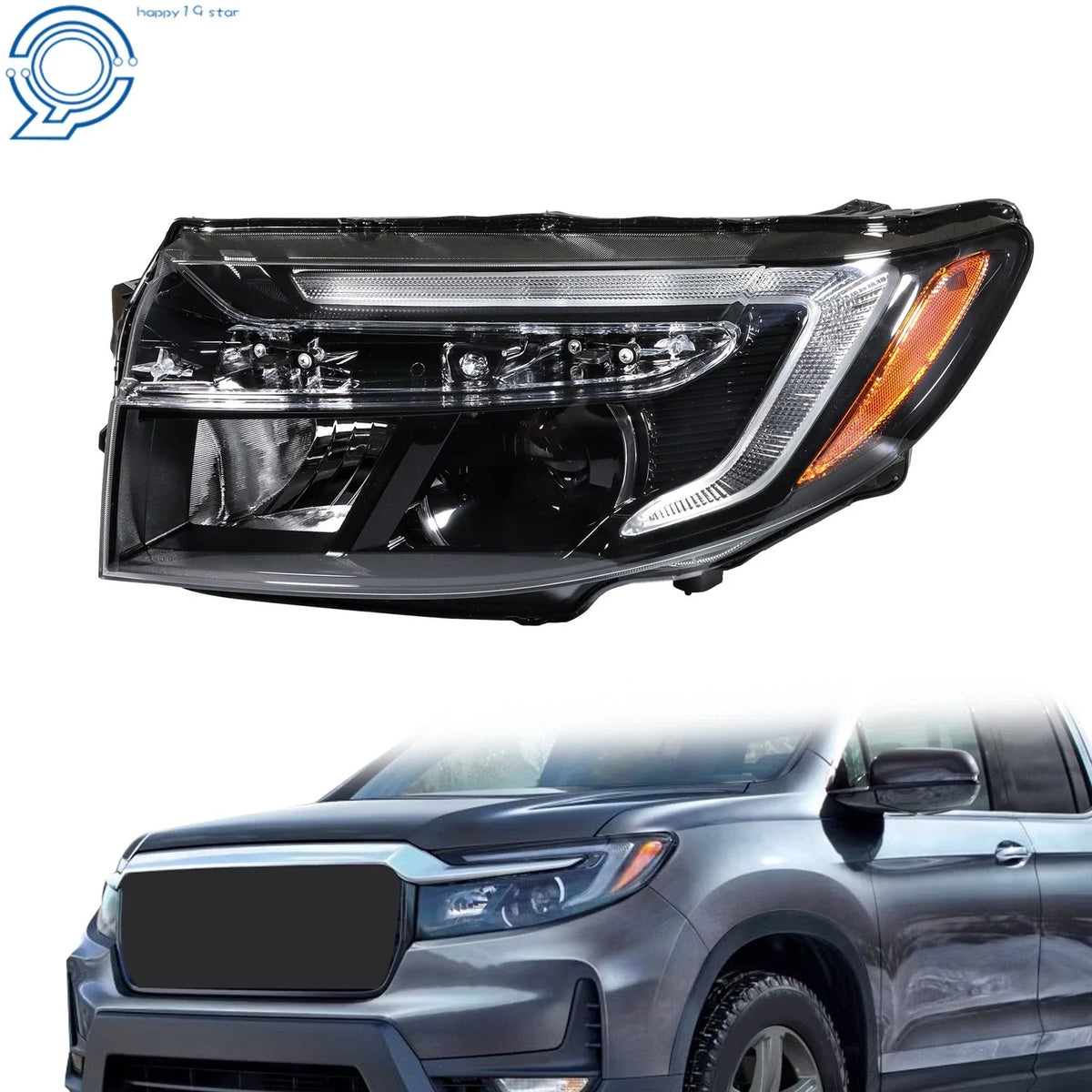 Left Headlight for Honda Ridgeline (2021–2025) 5Pin Black W/O LED DRL