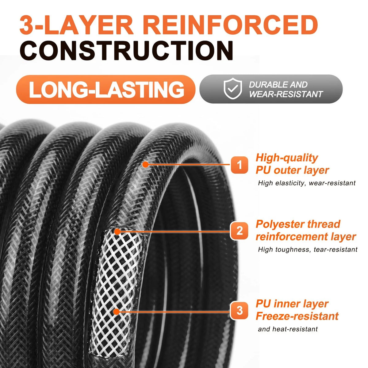 10ft Coiled Air Hose 1/4 Inch Polyurethane Black Recoil Bend Restrictor