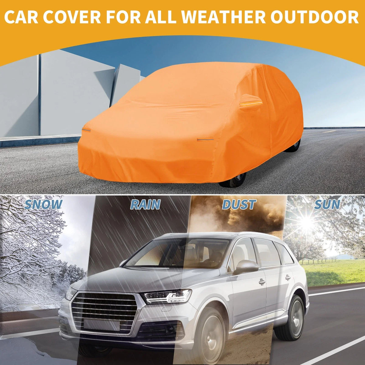 Waterproof Car Cover for Toyota Prius (2010–2023) - Orange Cotton, Zipper