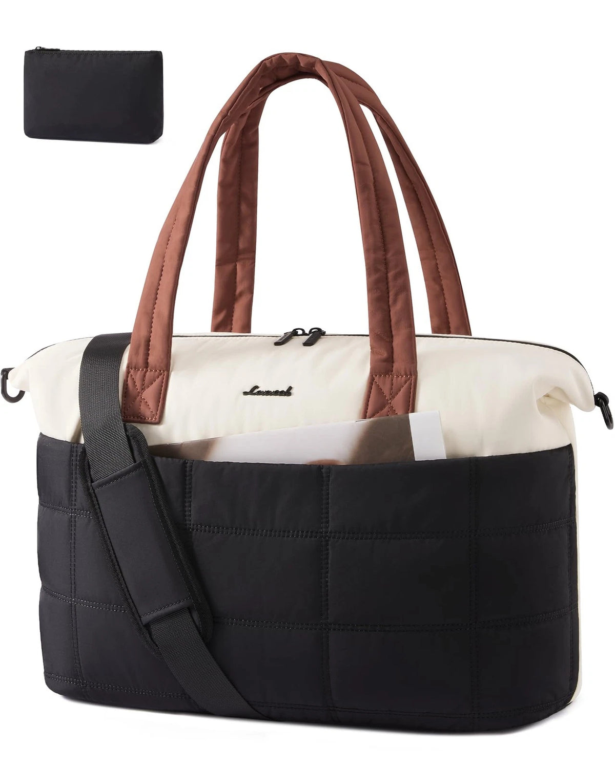 Gym Bag for Women & Men - L-Size, Beige/Black/Brown