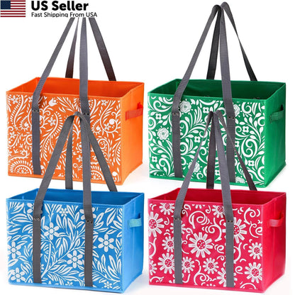 Set of 4 Reusable Grocery Bags for Large Capacity (Green, Blue, Orange, Carmine)