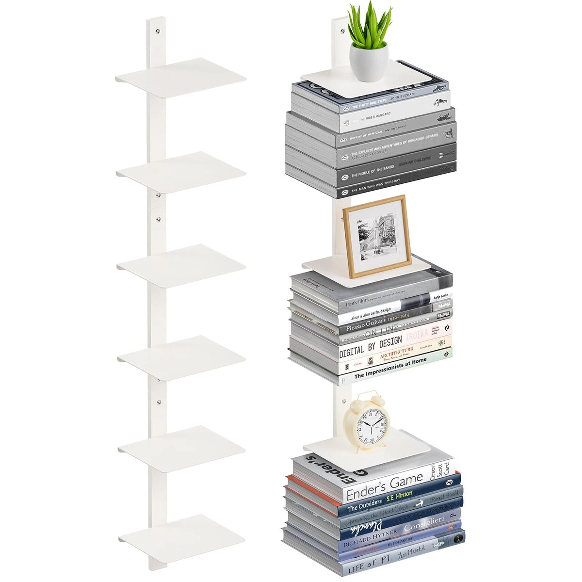 Set of 2 Floating Book Shelves for Wall, 6 Tier Invisible Design
