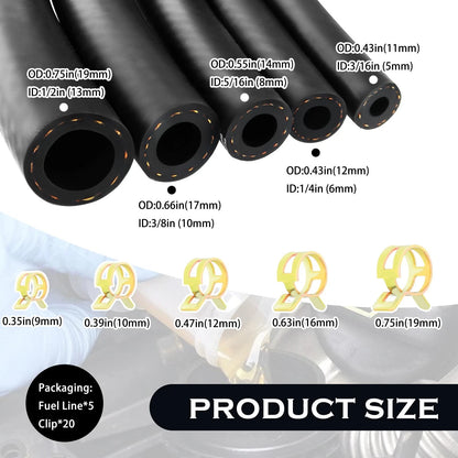 5PCS Fuel Line Hose Set for (3/8, 1/2, 5/16, 1/4, 3/16)