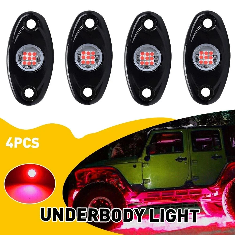 Set of 4 Red LED Rock Crawling Lights for Offroad Truck UTV ATV