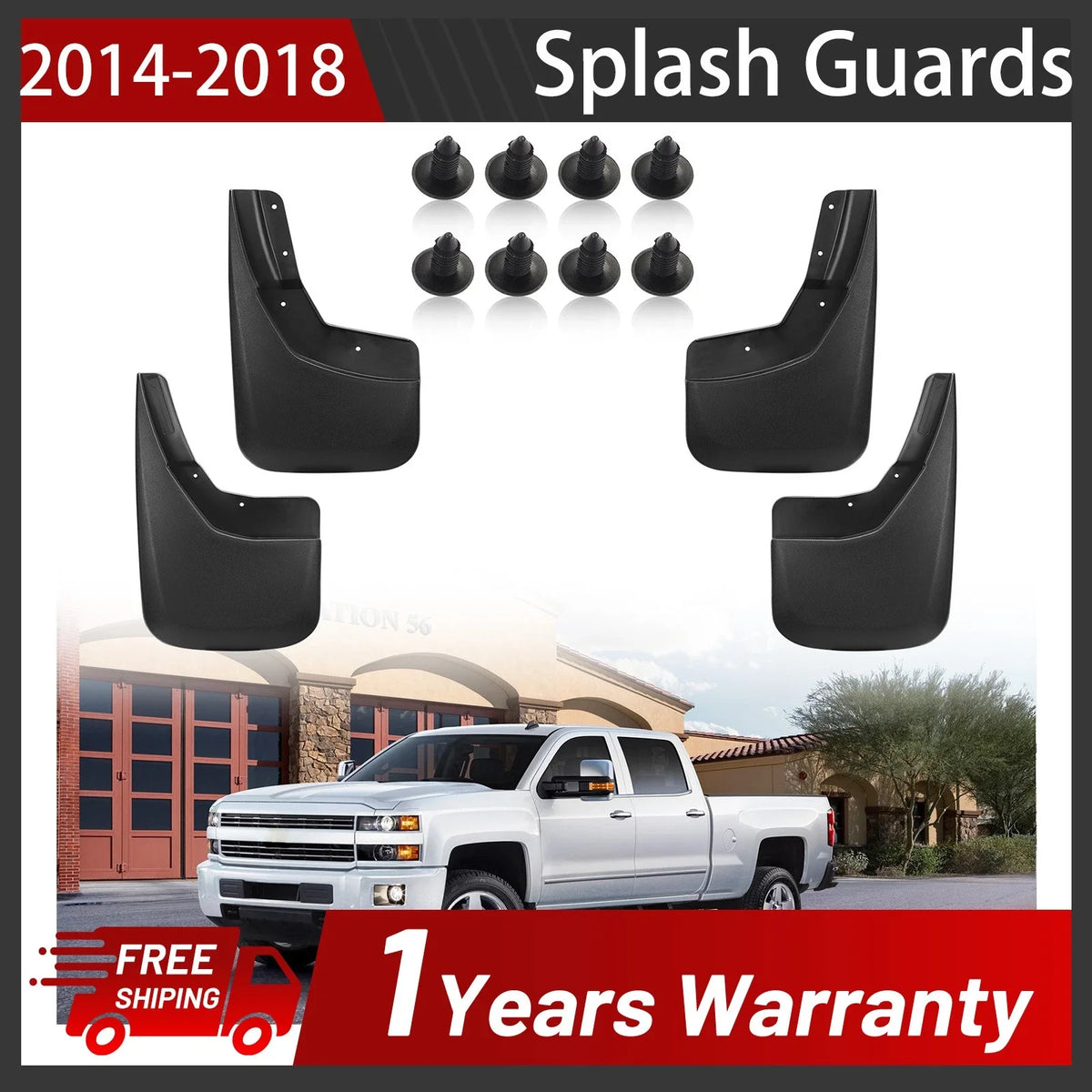 Front Mud Flaps Splash Guards for 2014–2018 Chevy Silverado (4-Door)
