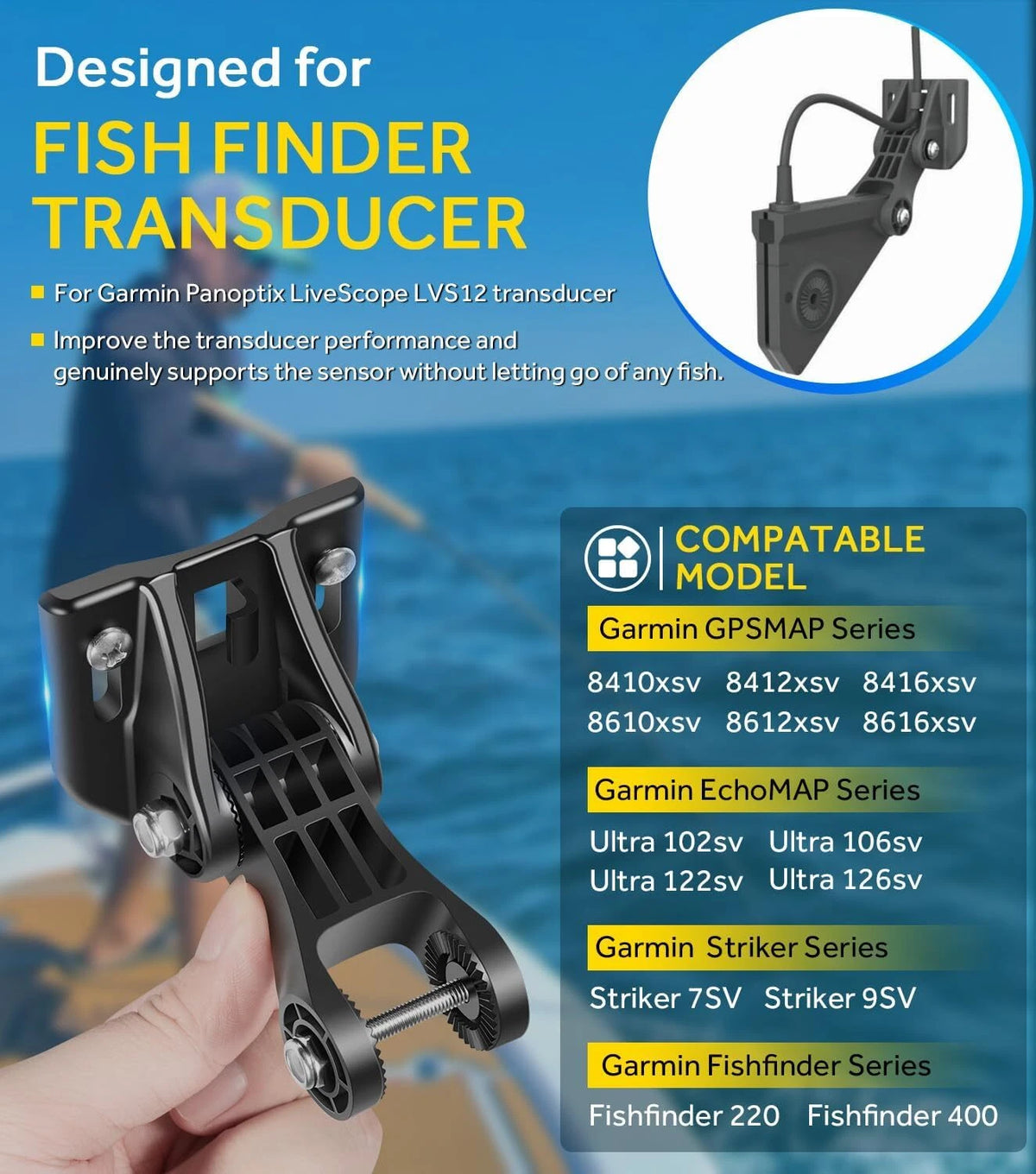 Transducer Mount Bracket for Garmin Panoptix LiveScope LVS12 (010-12846-02)