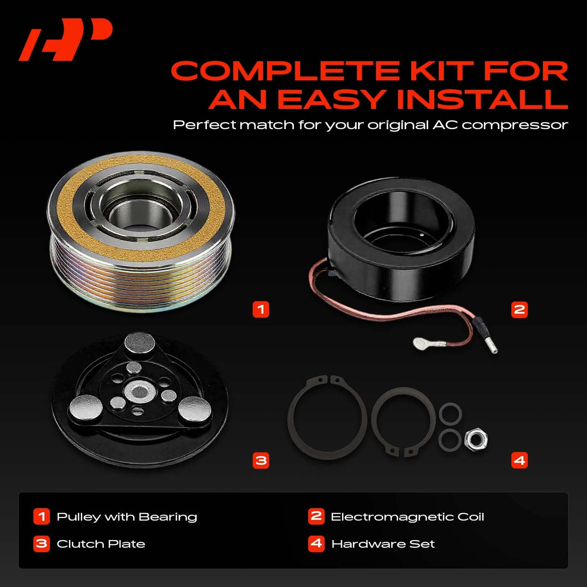A/C Compressor Clutch Kit for Honda CR-V (2012–2014) Civic (2012–2015) 38810RX0A01, 197580