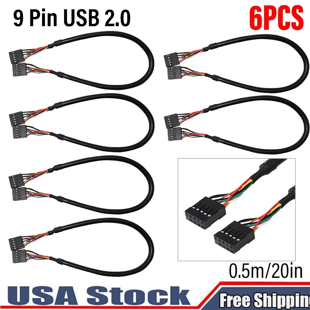 USB 2.0 Internal Motherboard Header Cable for PC (20in, 9pin Female to Female)