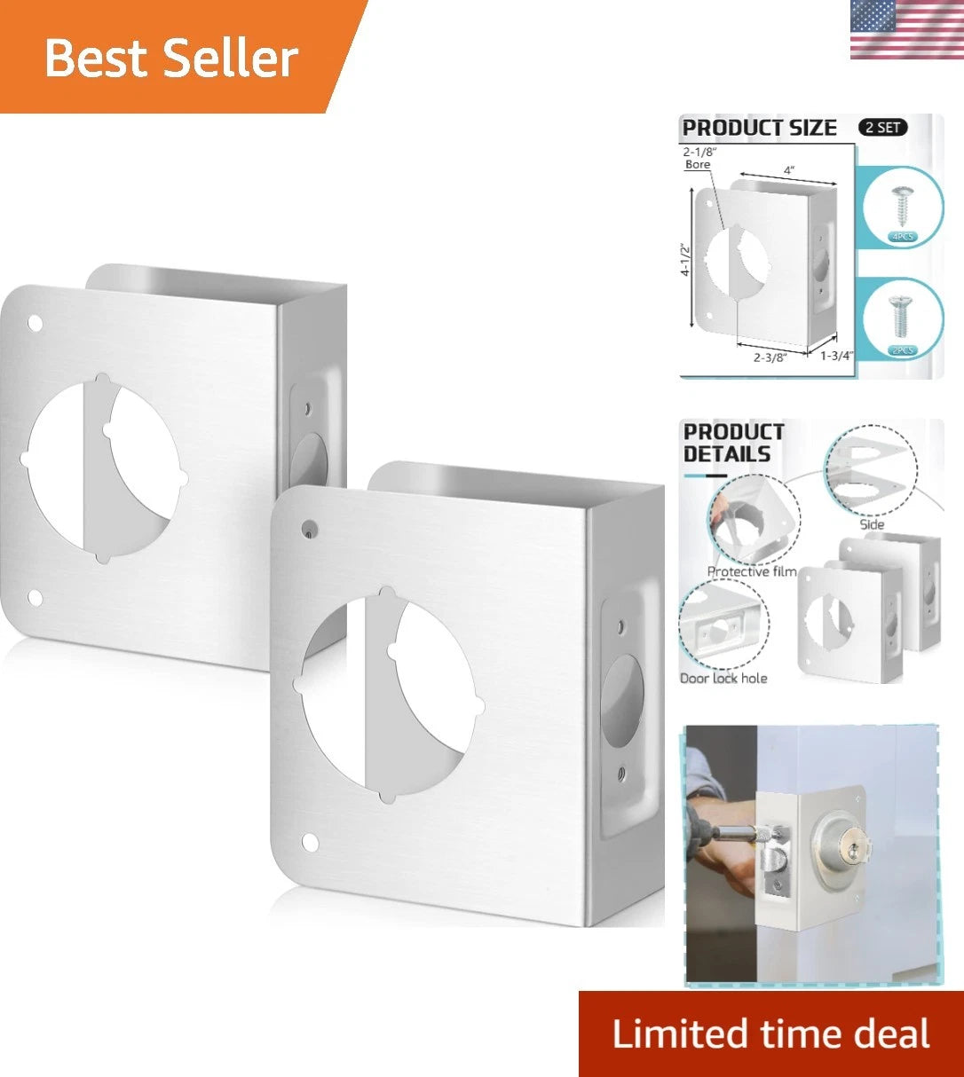 2 Safety Reinforcements: Stainless Steel Door Plates for Lock Security Repair