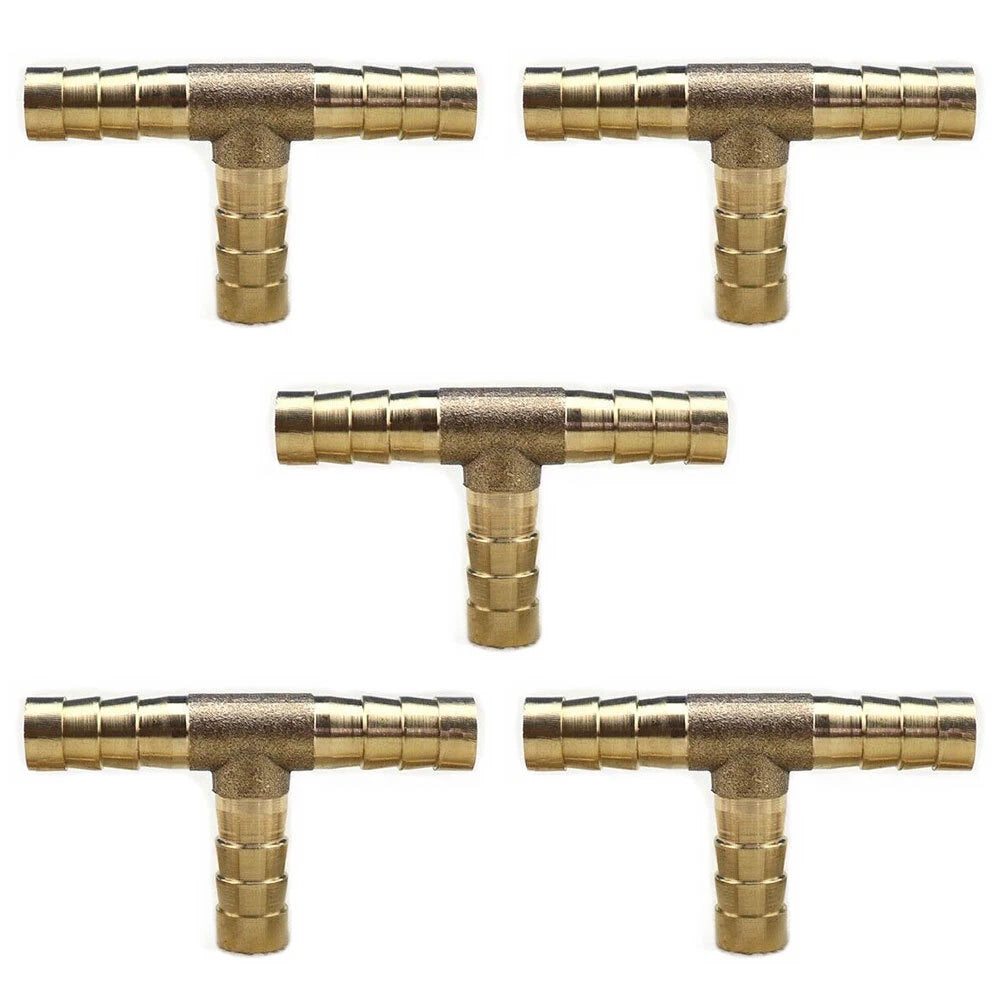 5 Pieces 5/16" (8mm) Hose Barb Tee Brass Pipe 3 Way T Fitting